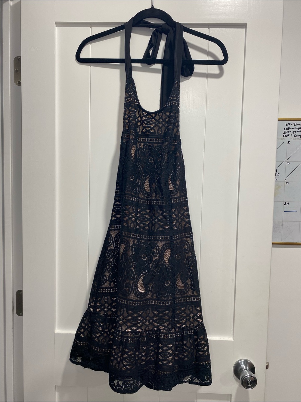 Sugarlips Black Lace Halter Midi Dress with Nude Lining